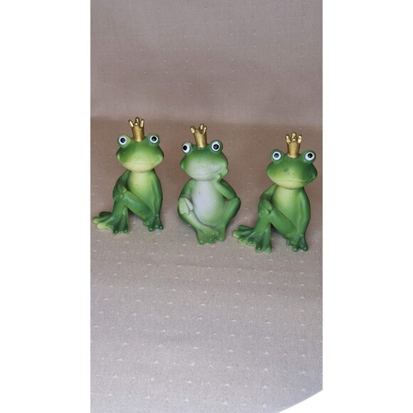 PRINCE crowned Frog Figurines Ceramic You get All 3 for one price. - Picture 1 of 8